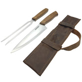 KG1901FCRT SET TENEDOR + CUCHILLO PARRILLERO F/CUERO CAFÉ RUSTICO.