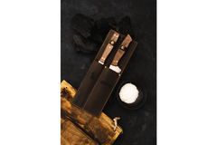 Set Tenedor + Cuchillo Parrillero Funda Cuero Café / Kg1901Fcc