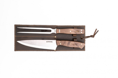 Set Tenedor + Cuchillo Parrillero Funda Cuero Café / Kg1901Fcc