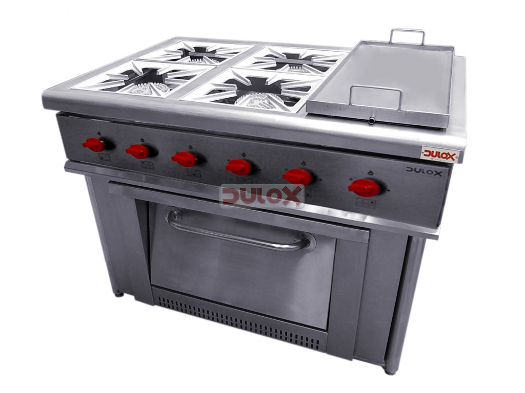 COCINA INDUSTRIAL DE 4 QUEMADORES CON HORNO Y CHURRASQUERA / 4PQHCH